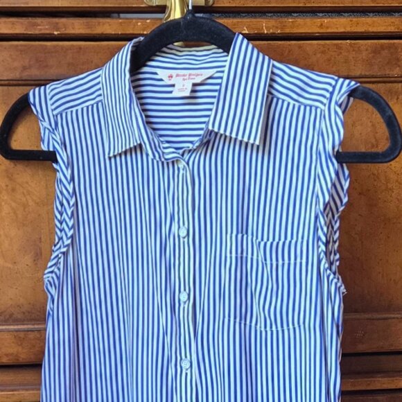 Brookes Brothers Silk Striped Sleeveless Blouse Navy/White - Picture 2 of 5